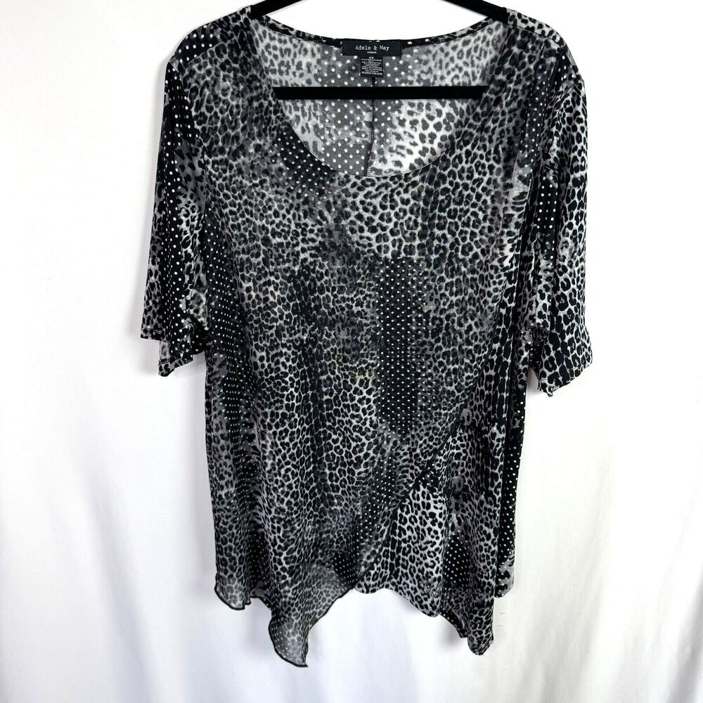 Adele & May Women's Tunic Top Size 2X Gray/Black Print Sharktooth Hem